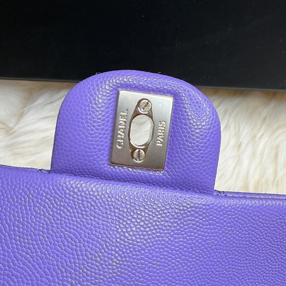 NEW Chanel 20S Lilac Caviar Small Classic Flap Bag Light Gold Hardware RARE